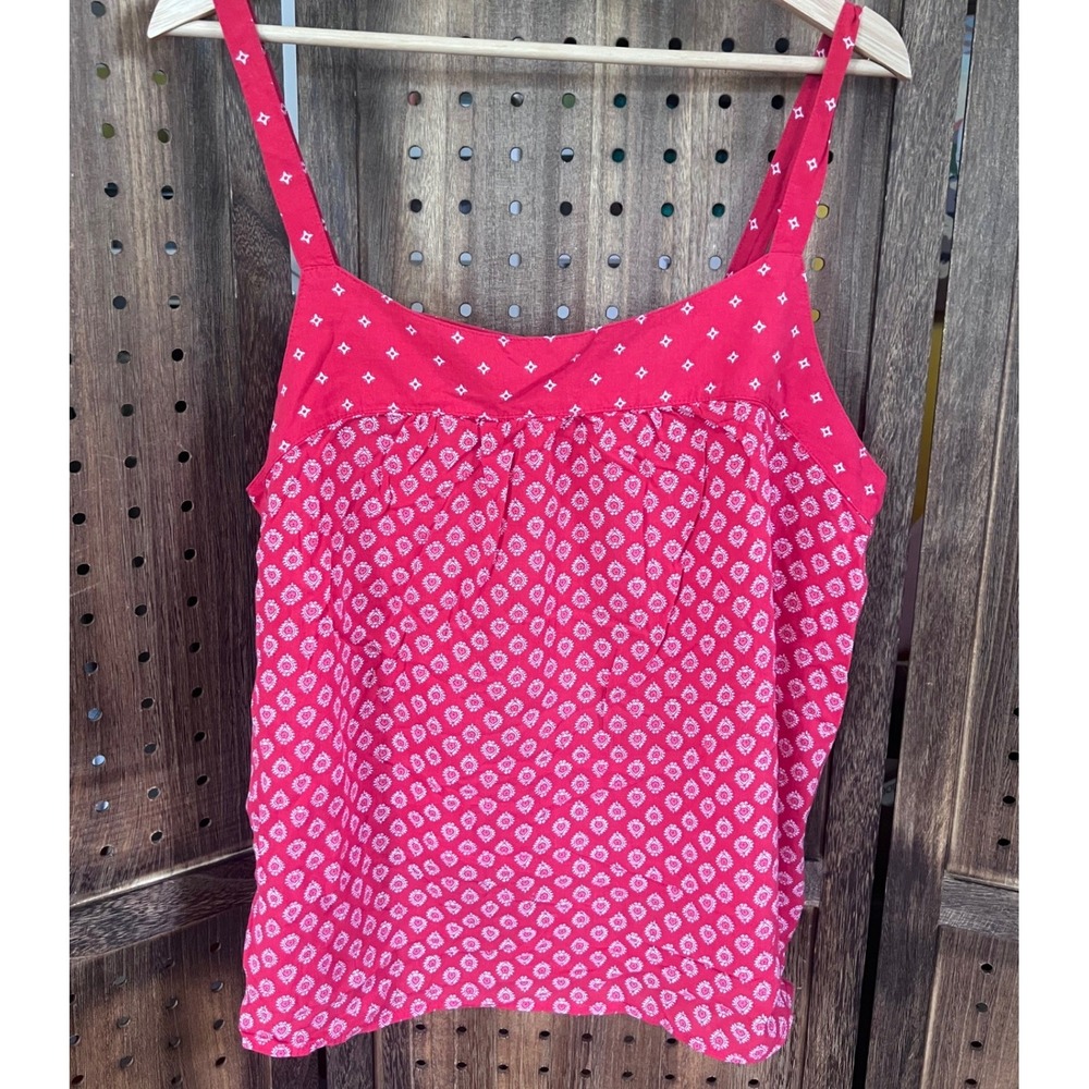 Gap Red White Print Rayon Tank Top Blouse Size XL boho hippie summer